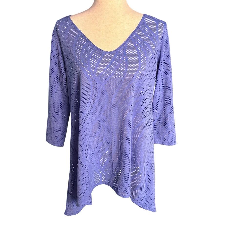 Clara Sun Woo Sz Small Purple Laser Cut Top Coverup Blouse Shirt Top Sheer NWOT